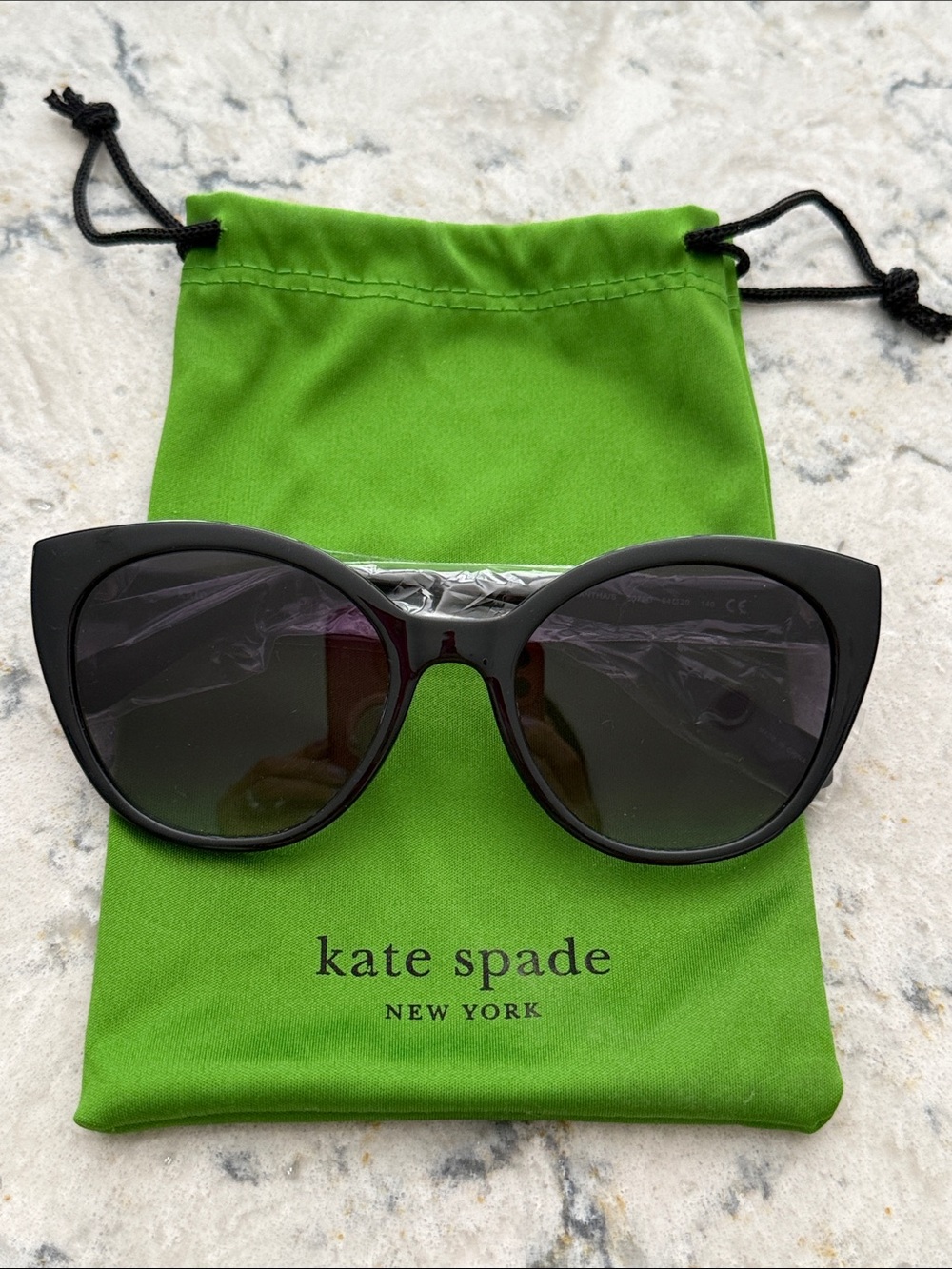 kate spade Black Cat Eye Sunglasses with Green Branded Pouch